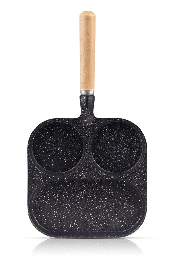 Çok Amaçlı 3 Bölmeli Döküm Granit Tava Üç Bölmeli Tava 3 Gözlü Yumurta Omlet Krep Pankek Tavası